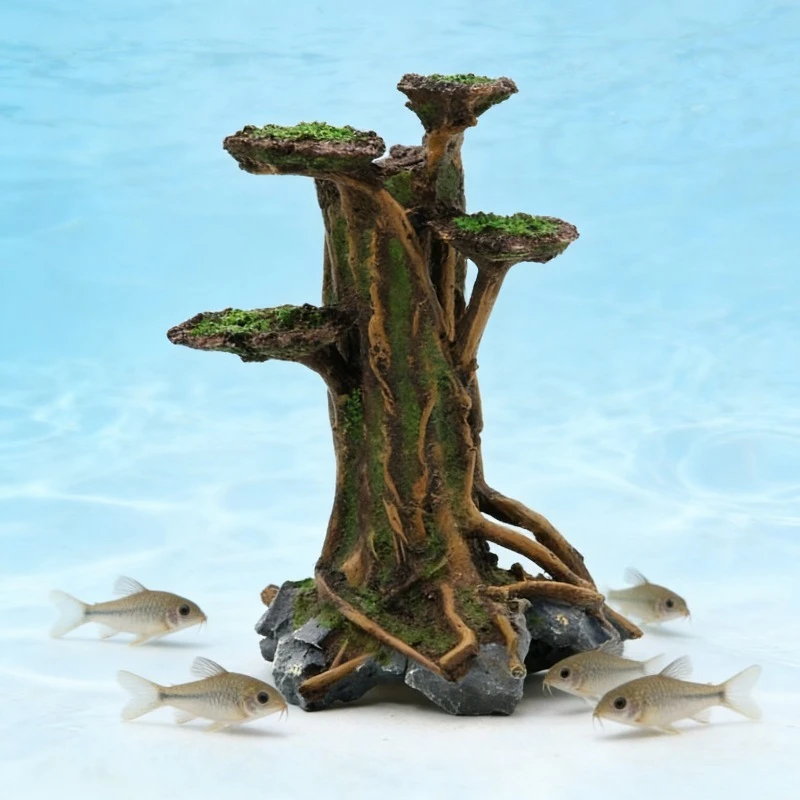 Planted Aquarium With Driftwood - Árbol de musgo artificial de resina