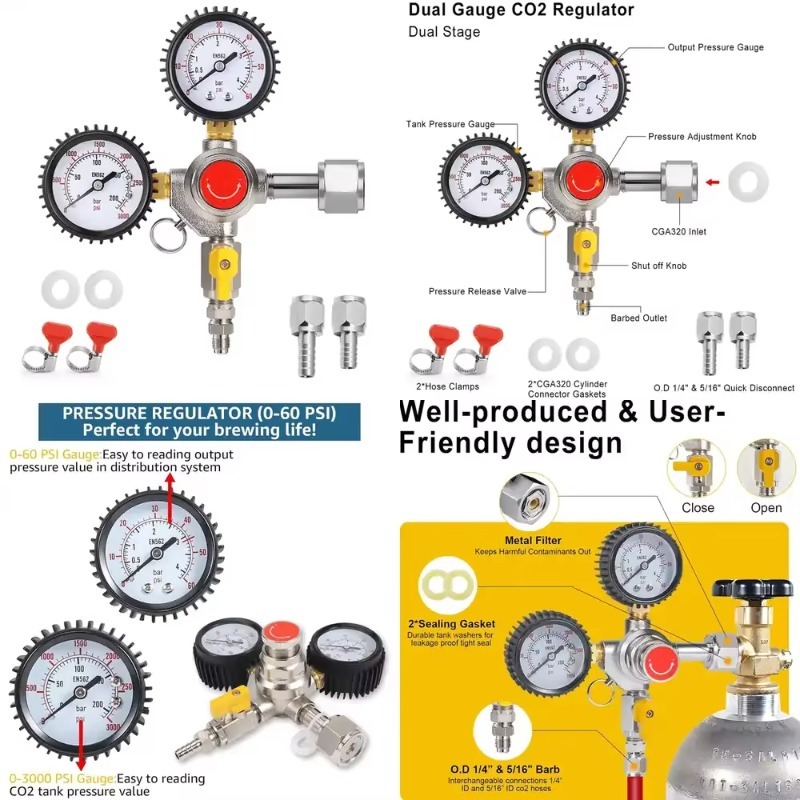 Co2 Regulator Dual Stage - Regulador de CO2 para Cerveza, Regulador